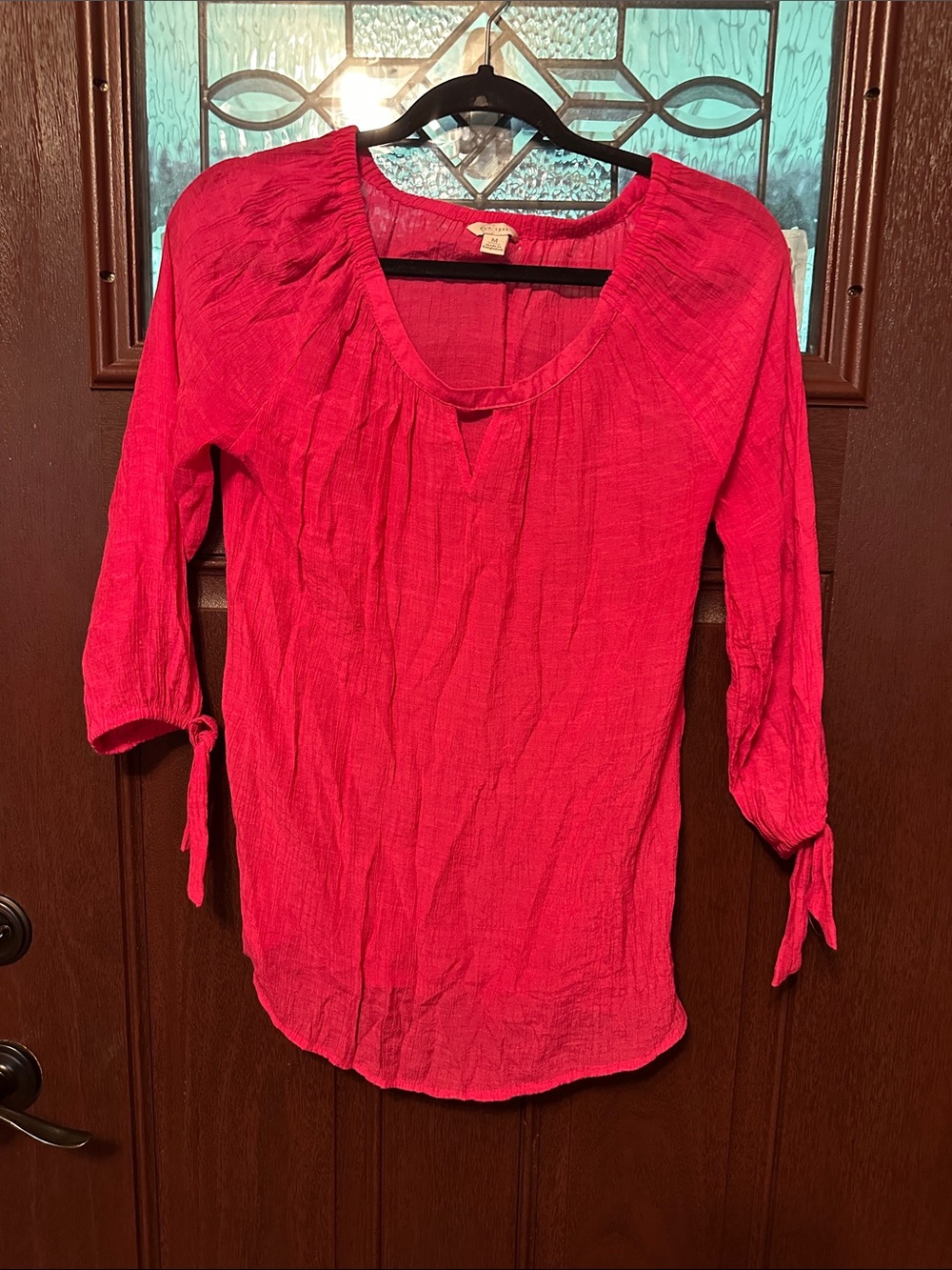 Women’s Pink Peasant Blouse - Lightweight Tie-Sleeve Top